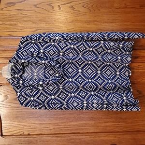 Women's lg east 5th blouse. Long sleeve. Navy & white graphic.